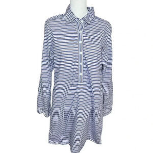 Tommy Bahama Shirt Tunic Dress Long Sleeve Striped Coastal Beach Swim Cover